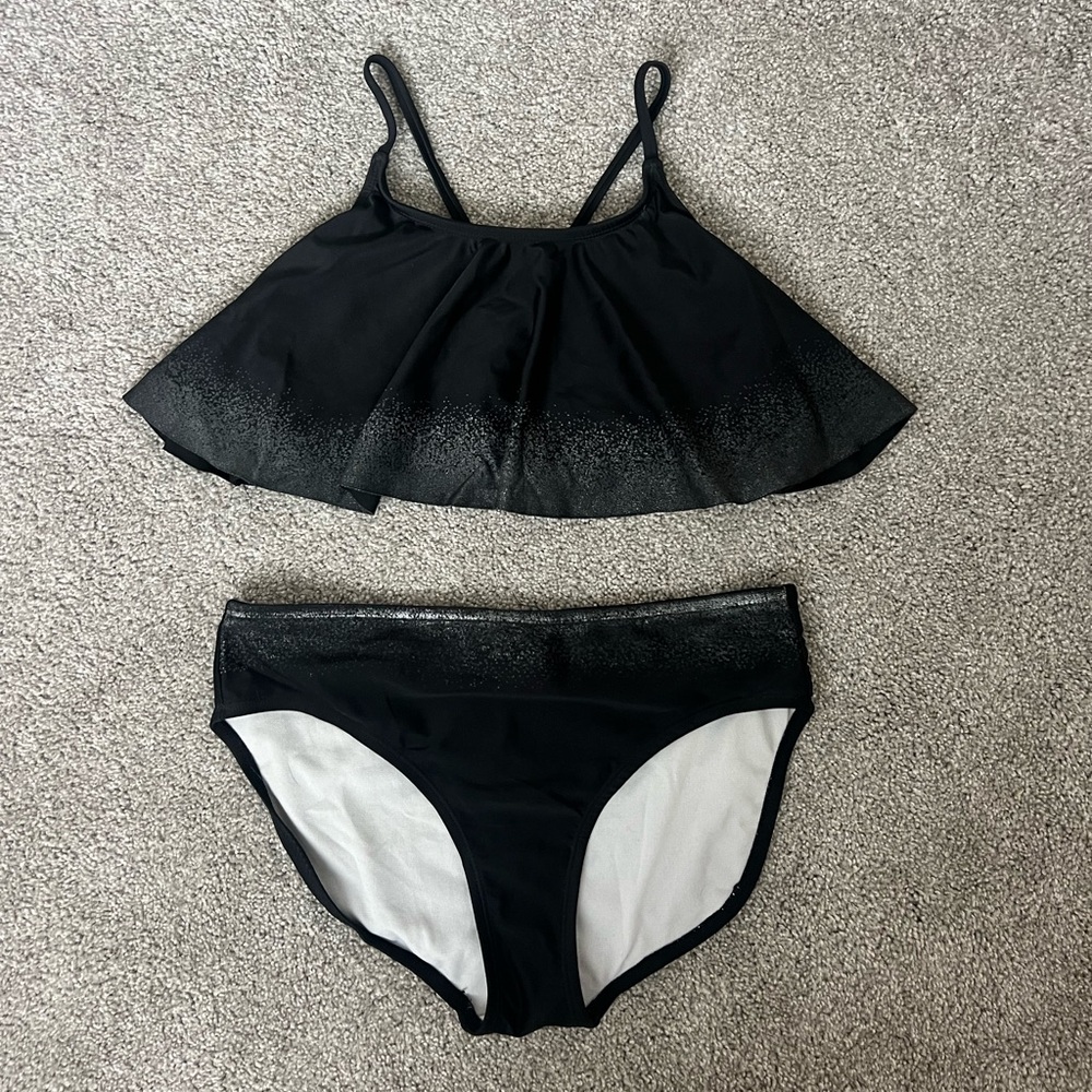 Art Class Black and Silver Textured Fabric Bikini Swimsuit Size Girls XXL (18)